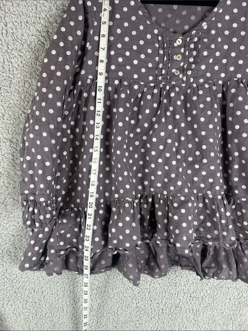 Heart’s Desire by Mary Grace Polka Dot 100% Linen Ruffled Flowy Fit Top Size S - Picture 12 of 16